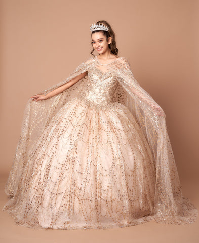Ballkleid mit schulterfreiem Cape und Applikation von Calla SCL30003