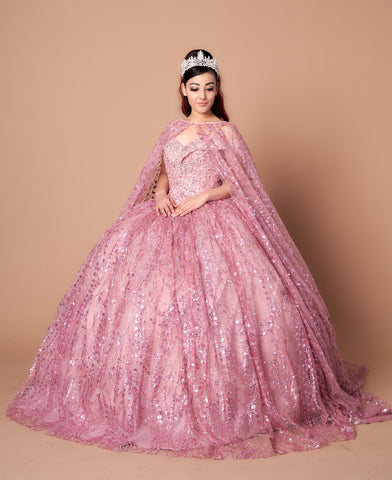 Ballkleid mit schulterfreiem Cape und Applikation von Calla SCL30003