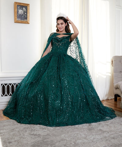 Ballkleid mit schulterfreiem Cape und Applikation von Calla SCL30003