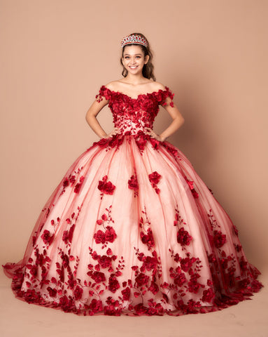 Schulterfreies Ballkleid mit 3D-Blumenmuster von Calla SCL30005