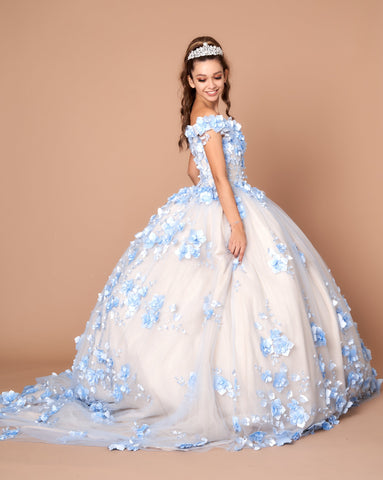 Schulterfreies Ballkleid mit 3D-Blumenmuster von Calla SCL30005