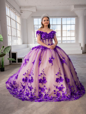 Schulterfreies Ballkleid mit 3D-Blumenmuster von Calla SCL30005