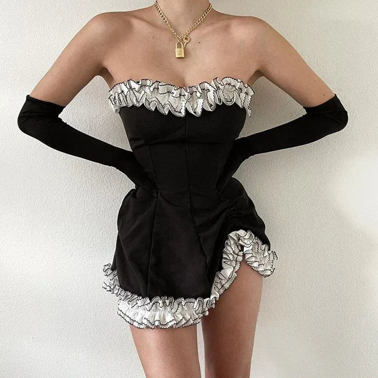 Vestido de Fiesta sin Tirantes con Diseño Irregular Vestido de Cóctel Sexy Y5941