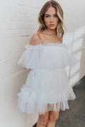 Vestido Corto de Tul Blanco Mini Traje Corto SYH6