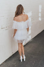 Vestido Corto de Tul Blanco Mini Traje Corto SYH6