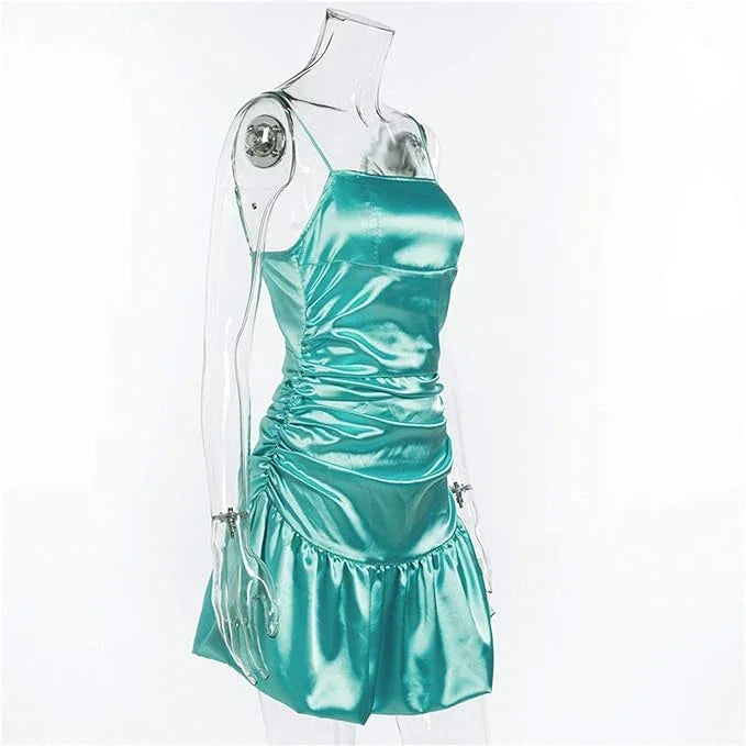 Neues mintgrünes Enges Rock Sexy Plissierrock Hohe Taille Plissiertes Satin-Kleid Kurzes Homecoming-Kleid Y1903