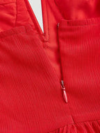 Vestido de fiesta de graduación rojo con hombros atados, falda acampanada y dobladillo con volantes Y2720