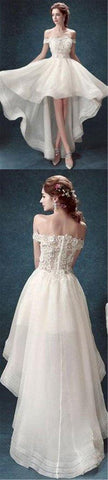 NumberSea Weiße Organza High Low Off Shoulder Günstige Brautkleider, MW162 