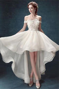 NumberSea Weiße Organza High Low Off Shoulder Günstige Brautkleider, MW162 