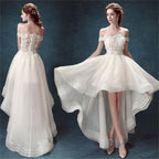NumberSea Weiße Organza High Low Off Shoulder Günstige Brautkleider, MW162 