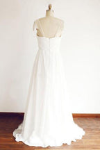 Cheap Chiffon Cap Sleeve Floor Length Beach Wedding Dresses With Beading, MW121
