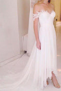 Favoloso Abito da Sposa Semplice in Tulle e Pizzo con Spalle Scoperte, Abiti Nuziali in Pizzo, MW151