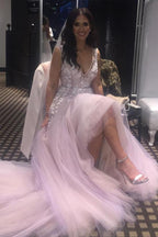 Cheap Tulle V Neck Wedding Dress With Lace Flowers, Nice Bridal Gowns, MW125