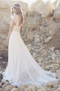 Robe de mariée longue plage à manches chauve-battantes en tulle fabuleuse avec dentelle, MW146