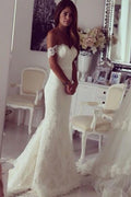 Favoloso Abito da Sposa Lungo Sirena Spalle Scoperte, Abito Nuziale Formale, MW117