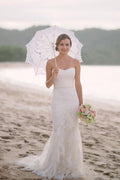 Vestido de novia de playa blanco de encaje sirena con escote corazón y hombros descubiertos, MW222