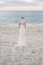 Vestido de novia de playa blanco de encaje sirena con escote corazón y hombros descubiertos, MW222