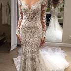 Gorgeous Ivory Backless Lace Mermaid Long Wedding Dresses with Appliques, MW155