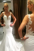 Splendidi Abiti da Sposa Lunghi Vintage a Sirena con Scollo a Cuore e Schiena Nuda in Pizzo, MW164