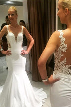 Splendidi Abiti da Sposa Lunghi Vintage a Sirena con Scollo a Cuore e Schiena Nuda in Pizzo, MW164