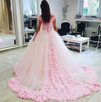Gorgeous Pink Tulle Off shoulder Ball Gown Wedding Dresses, Quinceanera Dresses, MW205