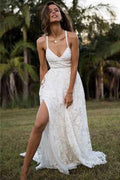 Abito da Sposa Affascinante e alla Moda a Linea A, Spaghetti, Lunghi, in Pizzo, Vestito Nuziale, MW114