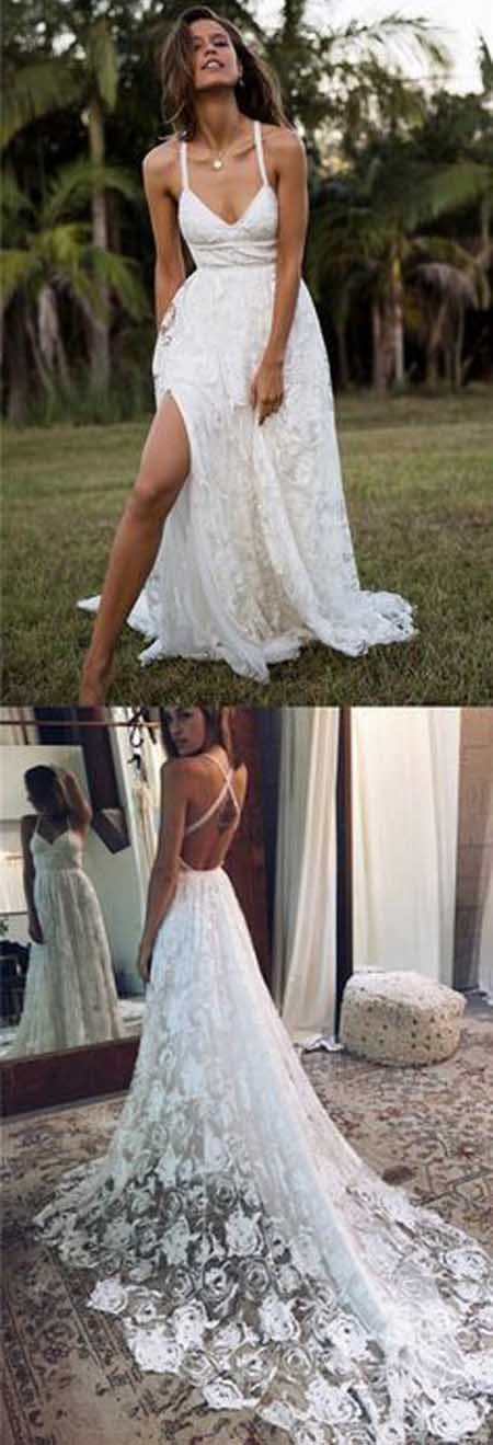 Charming Fashion A-line Lace Spaghetti Straps Long Wedding Dresses, Bridal Gown, MW114