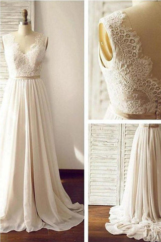 Elfenbeinfarbenes Brautkleid mit V-Ausschnitt, offenem Rücken, ärmellosem Spitzengürtel und Schleppe, MW176 