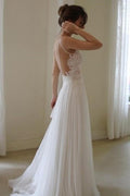 Robe de mariée blanche en mousseline à bretelles spaghetti, dos nu en dentelle simple et abordable, MW234