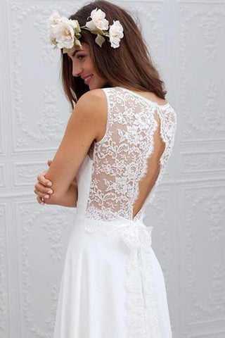 Günstige einfache Chiffon Spitze Open Back weiße Brautkleider, Strand Brautkleid, MW122 