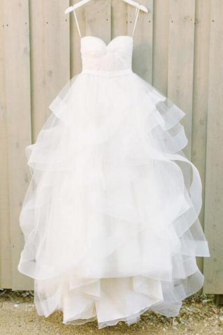 NumberSea Weißes Schlichtes Spaghettiträger-Träger-Brautkleid mit Herzausschnitt, MW219 