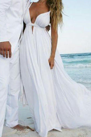 Charmantes weißes Chiffon-Brautkleid mit offenem Rücken, schlicht, ärmellos, MW227 