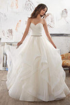 Illusion A Line Sweetheart Strapless Ruffles Beaded Belt Wedding Dresses, MW167