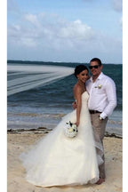 White SimpleSweetheart Strapless Ruffles Open Back Cheap Wedding Dresses, MW228