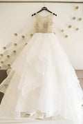 Abiti da Sposa in Tulle Bianco Economici a Linea A Lunghi fino al Pavimento, MW258