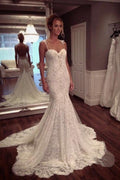 Vestidos de novia sirena con tirantes de espagueti de encaje modestos, trajes de novia de verano, MW184