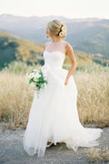 Robe de mariée élégante en tulle blanc avec col haut et longueur sol, robes de mariée, MB144