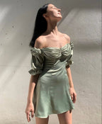 Vestido de Senhora de Verão com Mangas de Folho e Decote Ombros de Fora Y2505