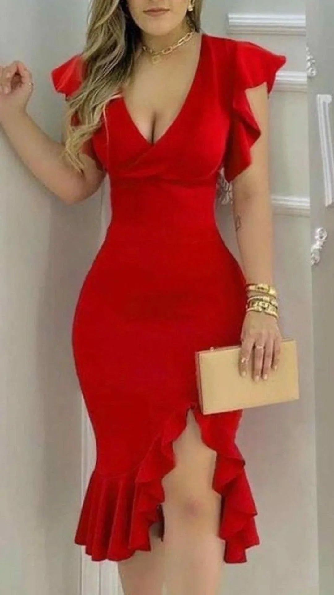 Kobieca Seksowna Czerwona Sukienka Czerwona Sukienka na Studniówkę Y5506
