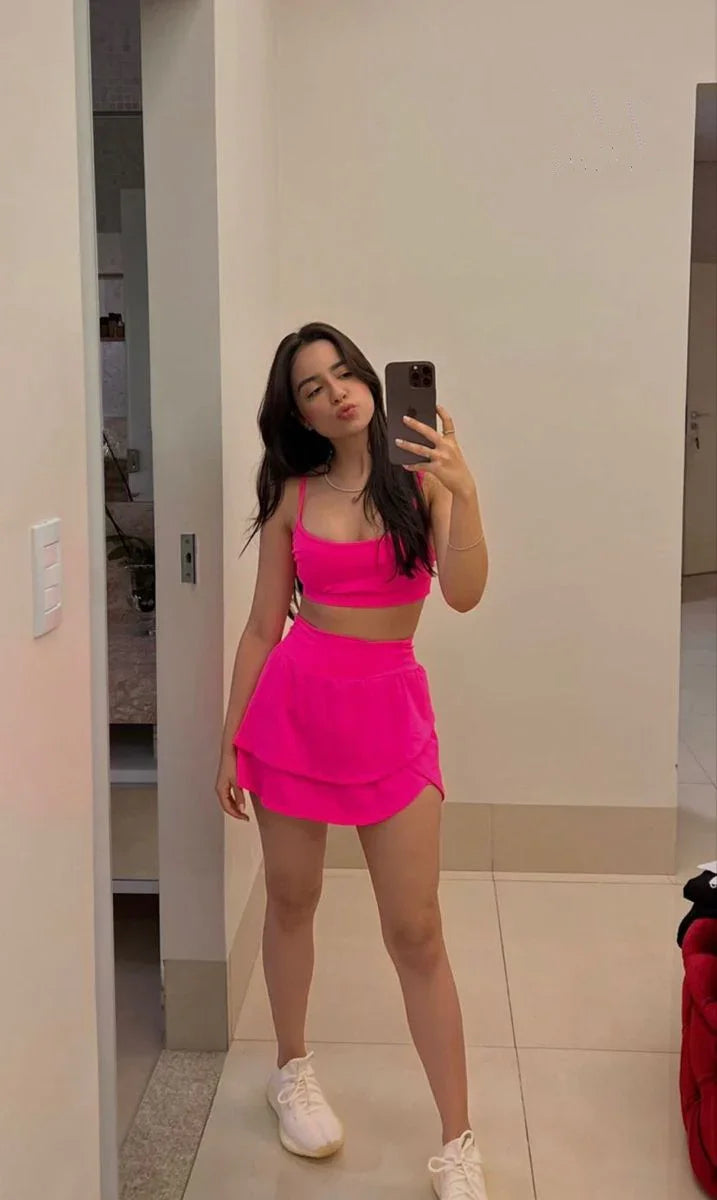 Two Piece Hot Pink Homecoming Dress Summer Casual Dress Y2663