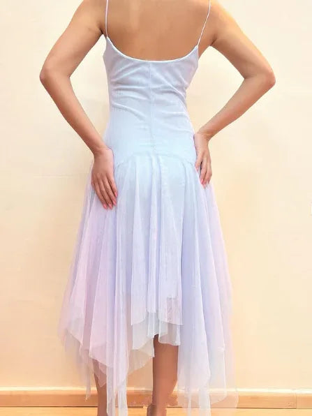 Lila Tüll A-Linien Partykleid mit Trägern Homecoming Kleid mit Blumen Y8143
