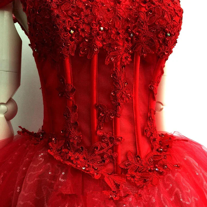 Niedliches Rot Süßherz Glänzender Tüll Off Schulter Kurzes Homecoming Kleid Rotes Partykleid Y1212