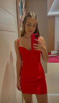 Niedliches Rotes Träger-Bodycon-Kleid Rotes Heimkehrkleid Y7166