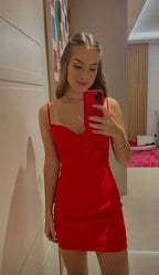 Niedliches Rotes Träger-Bodycon-Kleid Rotes Heimkehrkleid Y7166