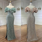 Serene Hill Customized Sage Green Off Shoulder Mermaid Evening Dresses 2024 Arabic Formal Gowns For Women Wedding Party DLA72281