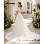 Lakshmigown Deep V‑Neck Flutter Short Sleeve Wedding Dress Lace Applique Chiffon A‑Line Bridal Gown Lace  Customized