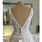 Lakshmigown V Neck Lace Appliques Boho Wedding Dress for Women Hochzeitskleid Robe Civil Boho Bridal Gown Vestido Novia