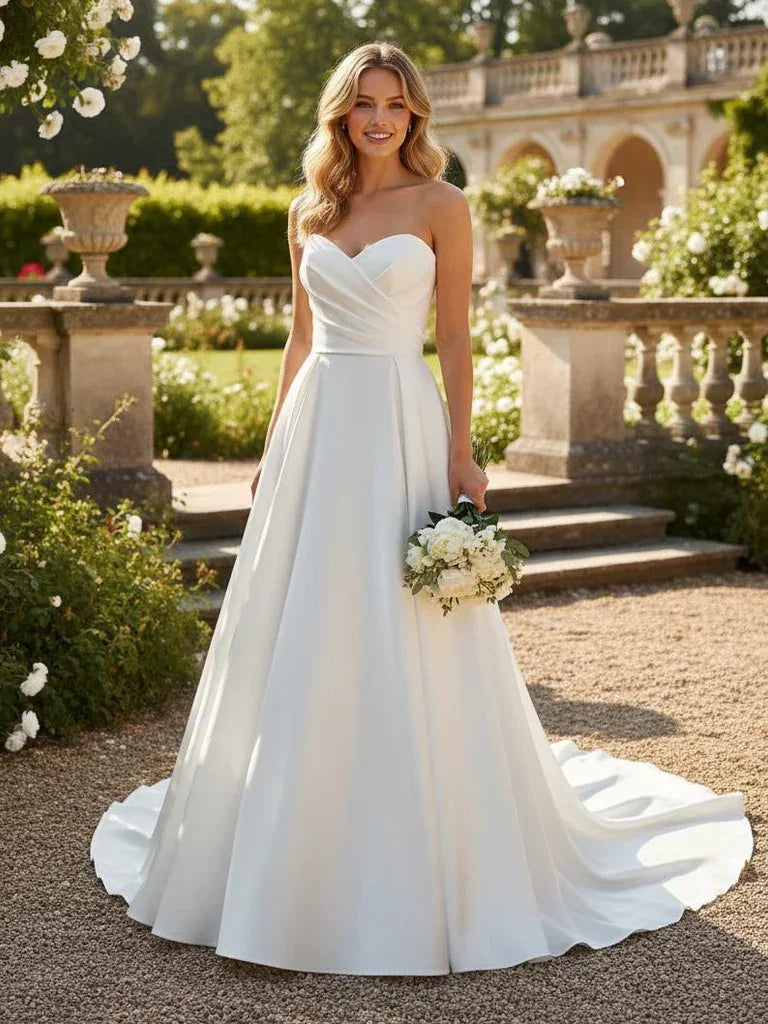 Lakshmigown Strapless Soft Satin Simple Wedding Dress Sweep Train Corset Bridal Gown Bride Party Dress Vestido De Nov Customized