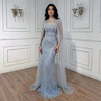 Abito da Sera con Mantella Blu Diamante di Lusso LA73426