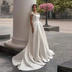Lakshmigown Satin Wedding Dress Bridal Skirt Lady A-Line Trailing Applique Short Sleeves Vestidos Para Mujer Customized
